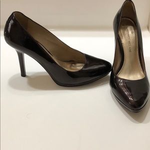 Chocolate brown patent leather heels